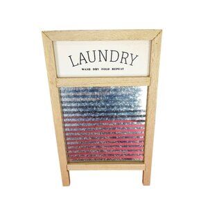Decorative Wooden Laundry Room Washboard Sign With Metal Accents For Rustic Farm